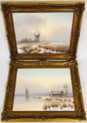 A PAIR OF D.F. DANE BROADLAND SCENES, OIL ON CANVAS IN GILT FRAMES, EACH 29 X 39.5CM.