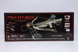 BOXED PANTHER 175IB CROSSBOW COMPLETE WITH BOLTS, 1X30 RED DOT SIGHT,