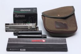 3 VARIOUS AIR GUN SILENCERS TO INCLUDE WEBLEY PRO SYSTEM, A HAWKE SPORTS OPTICS LASER RANGE FINDER,