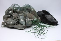 A LARGE GROUP OF FULL AND HALF BODIED PIGEON DECOYS + DEAD BIRD CRADLES