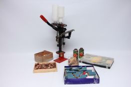 MEC 600 JR MARK 5 LOADING TOOL, ASSORTMENT OF PINE FIRE CARTRIDGE CASES, LEAD SHOT, WADS,