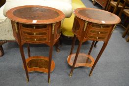 A pair of French style three drawer bedside chests.