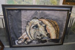 Attributed to Chema Cobo, a large study of an animal head, watercolour and collage.
