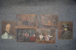 George Weissbort, portrait of a man wearing a broad brimmed hat, oil on board, unframed and five