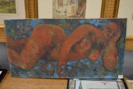 Circle of Matthew Smith, a reclining female nude, oil on board, unframed.