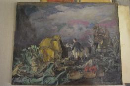 George Weissbort, study of a horse and rider in a moody landscape, oil on board, unframed together