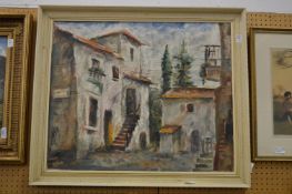 Continental scene with buildings, oil on canvas.