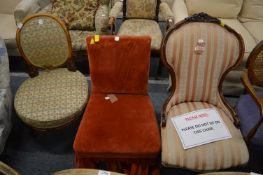 Three various Victorian upholstered bedroom chairs.
