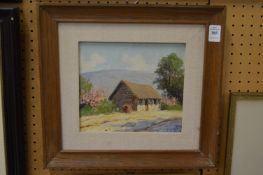Continental rural landscape with building, oil on board, signed.