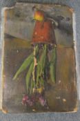 George Weissbort, still life of a plant pot and an apple, oil on board, unframed and five others