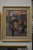 T Brown, The hot chestnut man, oil on board, signed.