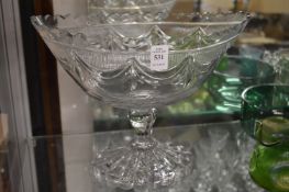 A good navette shaped cut glass pedestal bowl, possibly Irish.