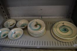 Jethro Jackson, quantity of pottery, plates and bowls decorated with sea birds.