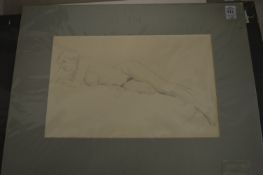 George Weissbort, reclining female nude, pencil study, mounted but unframed and three other