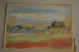 George Weissbort, colourful landscape, watercolour, unframed and various other art work by the