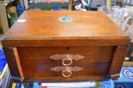 An oak table to canteen converted to a storage box.