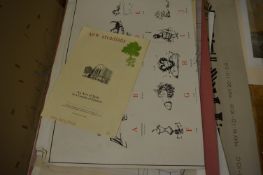 A collection of architectural blue prints and drawings, unframed.