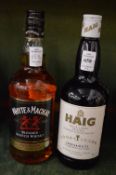 A bottle of Haig whisky and another bottle of whisky.