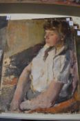 George Weissbort, seated female figure, oil on canvas, unframed and four other art works, all