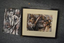 George Weissbort, figure studies, oil on paper, one framed another unframed.