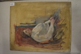 George Weissbort, study of a seated female figure, oil on board, unframed.