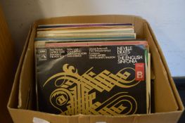 A box of LP records.