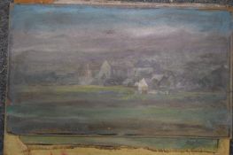 George Weissbort, landscape with ruins in the distance, oil on board, unframed and five other