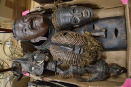 Carved African mask and other items.
