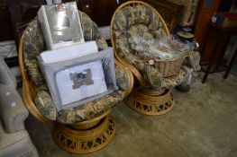 A pair of bamboo conservatory chairs.