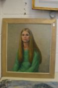 Kathleen Townsend, head and shoulders portrait of a young girl with long hair, oil on board.