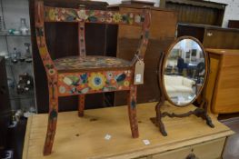 Scandinavian painted pine child's chair and a dressing table mirror.