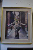 T Brown, Leapfrog, oil on board, signed.