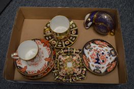 Royal Crown Derby model of a badger and Crown Derby teacups and saucers etc.