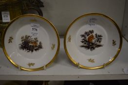 A pair of 19th century Derby saucers depicting Aesop's fables.