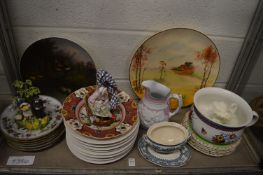 A quantity of decorative china to include a Doulton charger, Worcester dolphin and shell sweetmeat