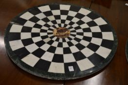 A marble circular table top.