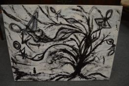 Gracie Morgue, circa 2015, group of four abstract oil on canvases, unframed.