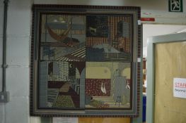 An abstract printed fabric picture.