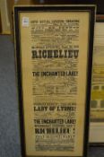 New Royal Lyceum Theatre, framed and glazed billboard dated 1856 together with a colour print.