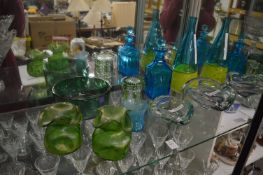 Max Vervoeker, two studio glass dishes, signed together with a Stuart Akroyd bottle vase and other