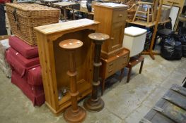 Household furniture to include pine bookshelf, bedside cupboard etc.