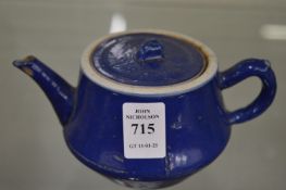 Small Chinese blue glazed porcelain teapot.