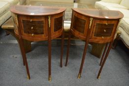A pair of French style three drawer bedside chests.