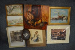 A group of small framed and unframed paintings and prints etc.