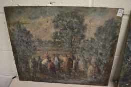 George Weissbort, figures in a woodland scene, oil on board.