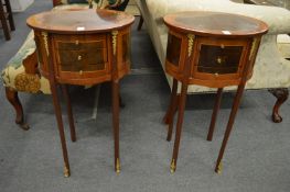 A pair of French style three drawer bedside chests.