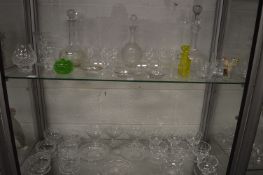 A quantity of glassware to include decanters, drinking glasses, grapefruit dishes etc.