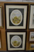 Andrew Findlay, a pair of oval watercolour scenes of houses in a landscape, signed.