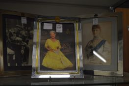 Three plated photograph frames containing Royal photographic prints.