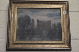 George Weissbort, wooded landscape with a building beyond, oil on board, signed.